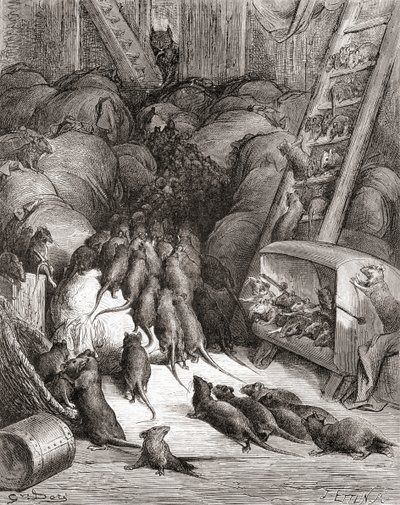 Die Liga der Ratten, aus einer späten 19. Jahrhundert Ausgabe von Fables de La Fontaine von Gustave Dore
